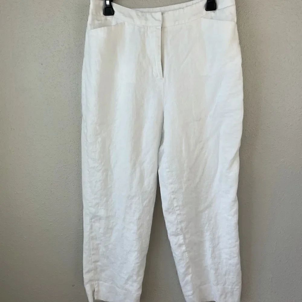 Jones New York Signature White Linen Cropped Pants